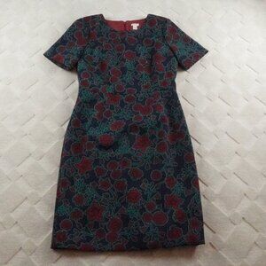 J.Crew Sheath Floral Dress Womens 8 Blue Red Short Sleeve